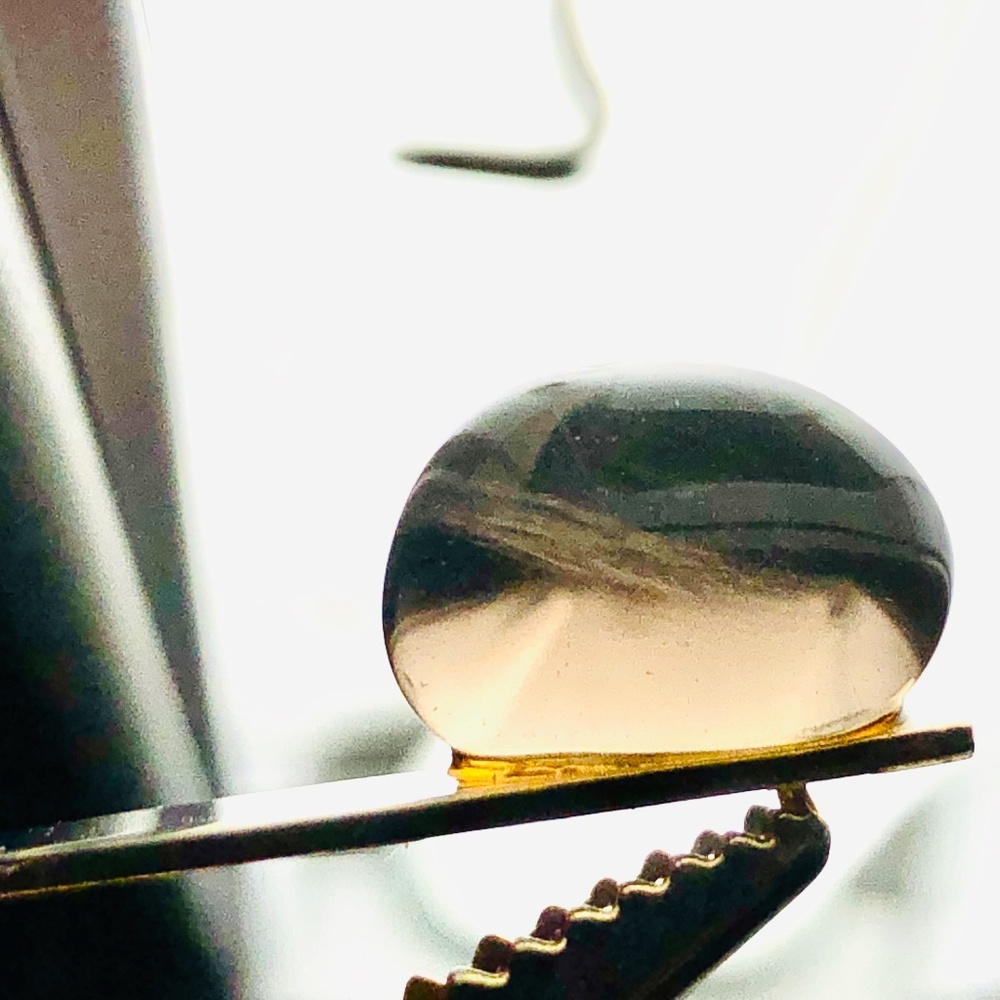 SOLD Vintage Gold Tone Tie Clip Polished Smokey Stone - Picture 4 of 8